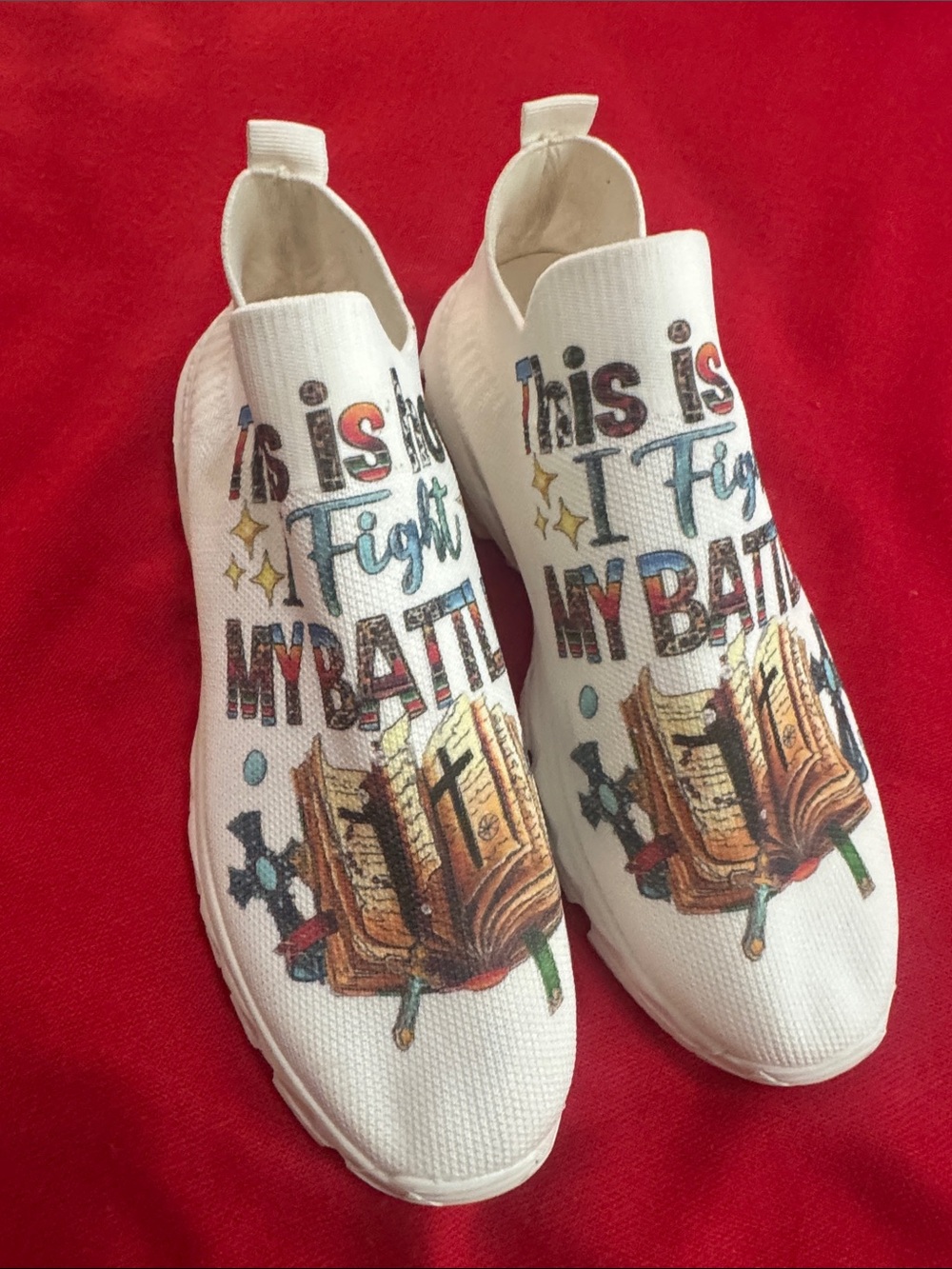 White Graphic Slip-On Sneakers - Inspirational Text Design
